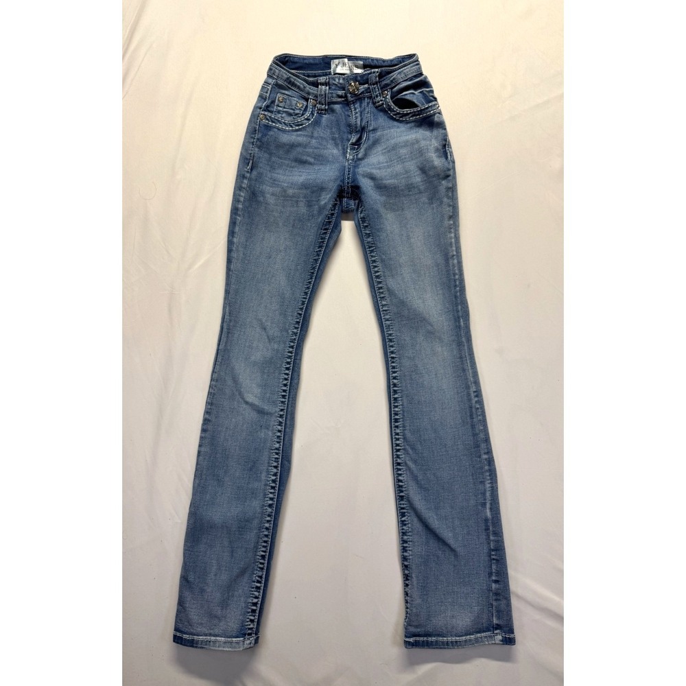 Y Jeans Los Angeles Jeans Womens 00 Blue Denim Skinny Leg Rhinestone Embellished